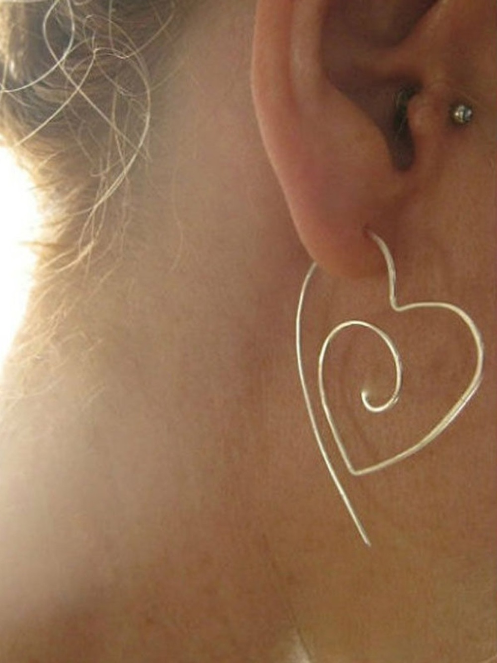Heart Gold Black or Silver Wire Hoop Earrings